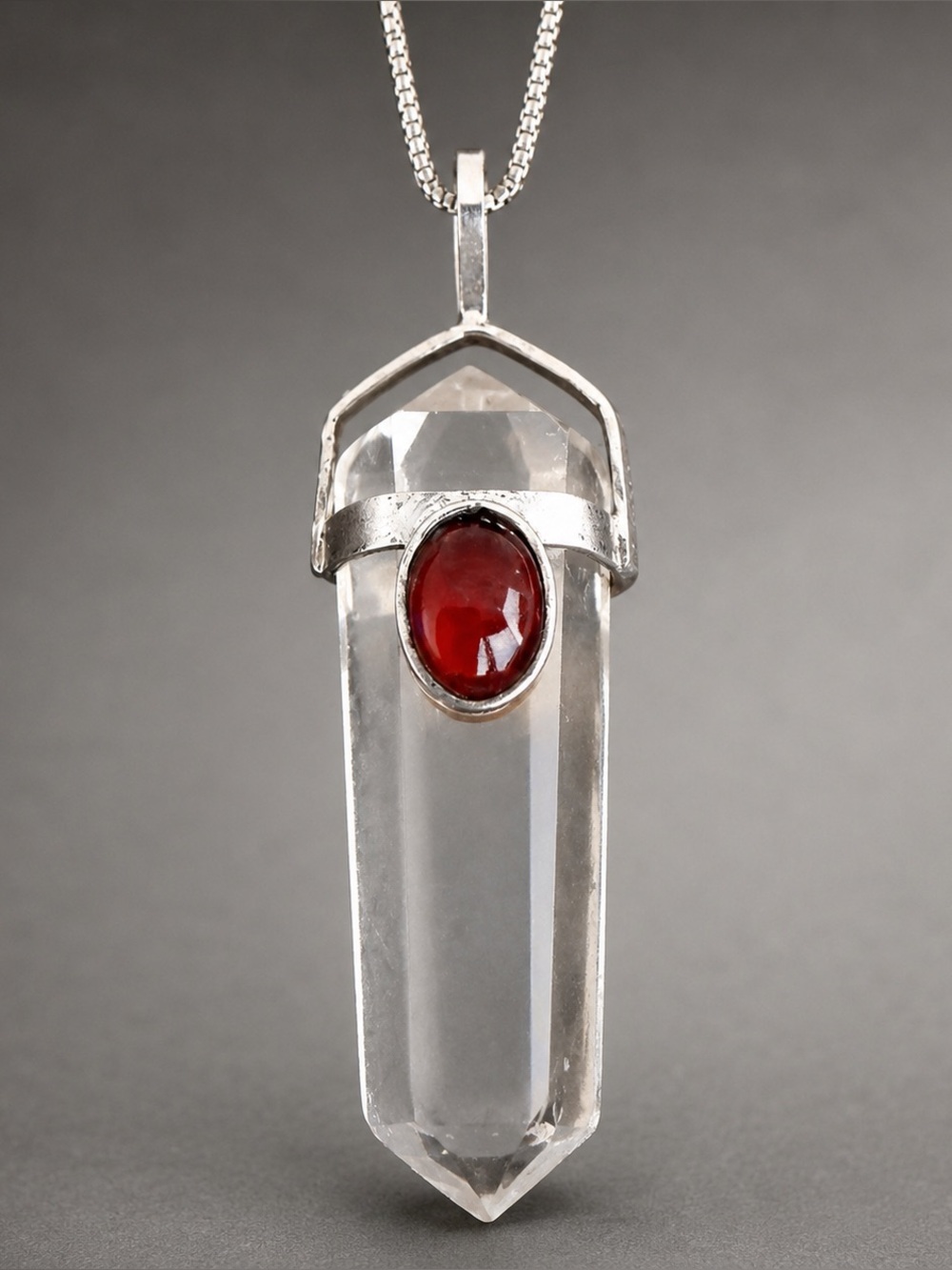 Estate Sterling Silver Quartz Garnet Pendant Necklace Vintage Stunning 926 - Picture 4 of 5